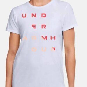 Under Armour White Tee Shirt w/ Orange Decals, Short Sleeve, Size XS, NWT!!